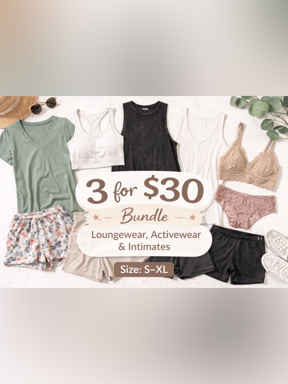 3 for $30 Bundle Tops Lounge Active Intimates Size S XL Boho Grunge Boudoir Mix